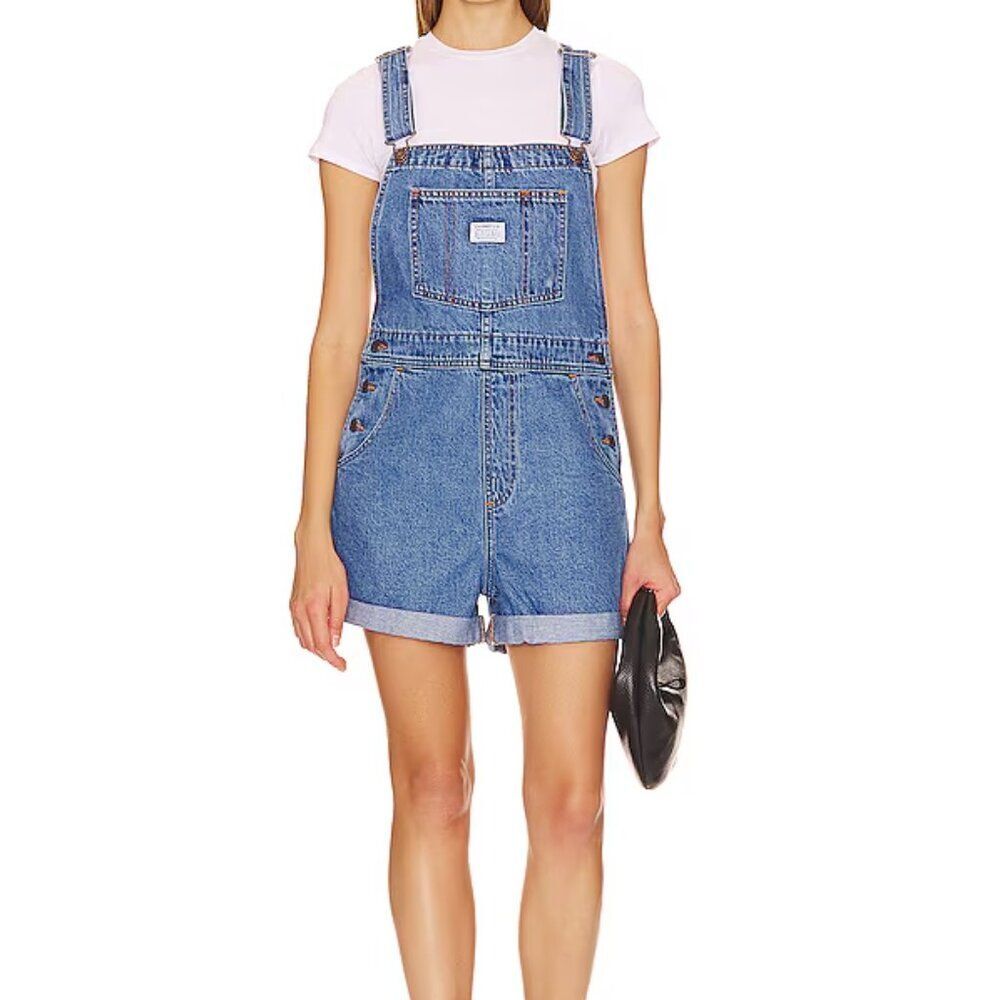 Levi's Premium Vintage Women's Shortalls Overalls Rolled Dark Wash Blue Size XL